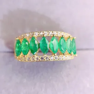 Cluster Ringen Natuurlijke Echte Groene Smaragd Ring Luxe Bladeren Stijl 925 Sterling Zilveren Fijne Sieraden 0.2ct 8st Edelsteen L231264