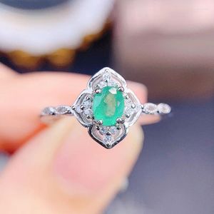 Cluster Ringen Natuurlijke Echte Groene Smaragd Ring Bloem Stijl 4 5mm 0.5ct Edelsteen 925 Sterling Zilveren Fijne Sieraden J238177