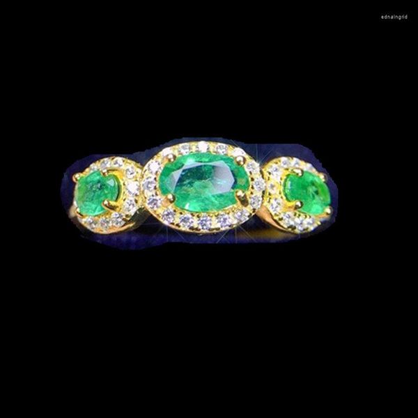 Bagues de cluster Bague d'émeraude verte naturelle véritable, style ovale, 0,52 ct, 1 pièce, 0,25 ct, 2 pièces, pierre précieuse, argent sterling 925, bijoux fins, J238192