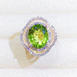 Cluster Ringen Natuurlijke Echte Groene Peridot Bloem Grote Ring 9 11mm 3.5ct Edelsteen 925 Sterling Zilveren Fijne Sieraden vrouwen X22389