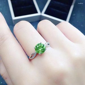 Cluster Ringen Natuurlijke Echte Groene Peridot Ronde Kleine Ring 6 6mm 1ct Edelsteen 925 Sterling Zilveren Fijne Sieraden vrouwen X219304