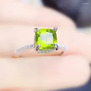 Clusterringen Natuurlijke Echte Groene Peridot Ring Vierkante Stijl Per Sieraden 925 Sterling Zilver 7 7mm 1.8ct Edelsteen Fijn T238263