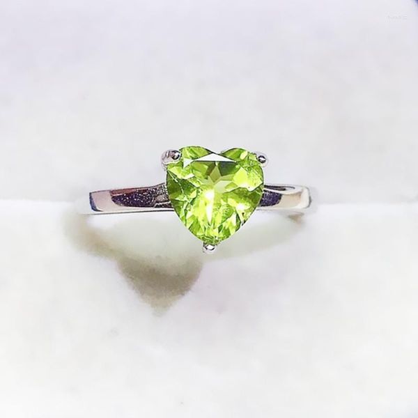 Cluster Anneaux Naturel Réel Vert Péridot Amour Coeur Simple Anneau 6 6mm 1ct Gemstone 925 Sterling Silver Fine Jewelry Femmes X22395