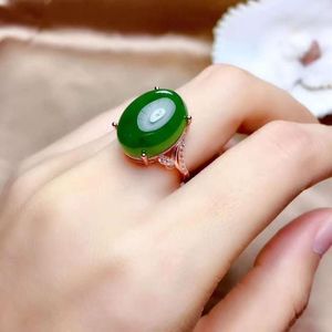 Clusterringen Natural Real Jade Ring Green Gemstone 925 Sterling Silver for Women