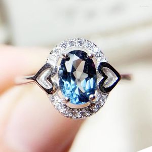 Clusterringen Natuurlijke echte London Blue Topaz Love Heart Style Ring Per Jewelry 5 7mm 1.1ct Gemstone 925 Sterling Silver Fine T208910