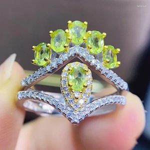 Anelli a grappolo Anello di lusso con corona di peridoto reale naturale per gioielli in argento sterling 925 3 4mm 0,3 ct 6 pezzi di pietre preziose belle donne J21687