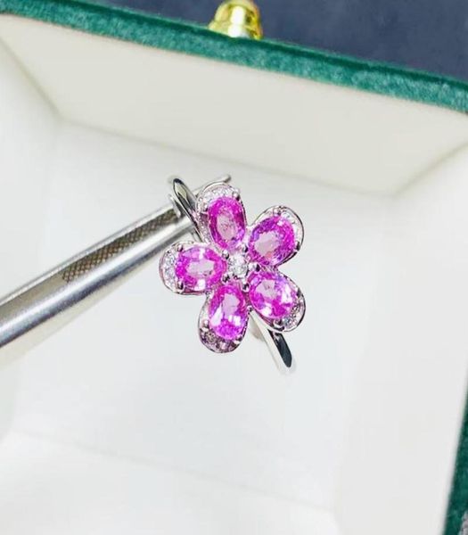 Bagues de cluster Bague de fleur de saphir rose véritable naturel par bijoux 925 argent sterling 34mm 03ct5pcs pierre précieuse fine T21416105141356