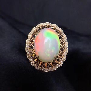 Clusterringen Natural White Opal Big Ring 8 10mm 1.7ct Gemstone 925 Sterling Silver Fine Jewelry J2012274