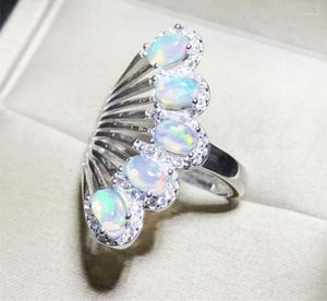 Cluster Ringen Natuurlijke Echte Witte Opaal Luxe Ring 925 Sterling Zilver 0.25ct 5 Stuks Edelsteen Voor Mannen Vrouwen Fijne Sieraden T8081710