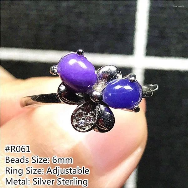 Anillos de racimo Natural Royal Purple Sugilite Anillo 925 Joyería de plata para mujer Lady Man Cuentas anticancerígenas Piedra de cristal ajustable