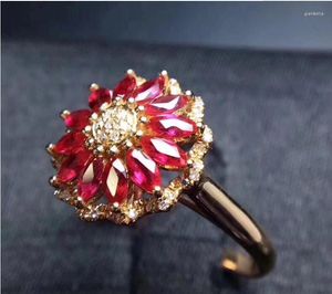 Clusterringen Natuurlijke ruby ​​ring en echte 925 Sterling zilveren fijne roze edelstenen 2.5 5 mm 12 stks bloemstijl