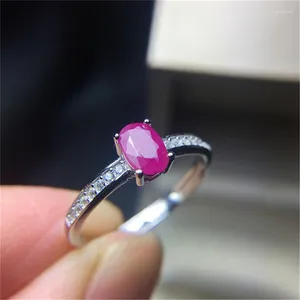 Anillos de racimo anillo de rubí natural para mujeres Gemstone de boda 925 STERLING SILE CUMPLEATRY Classic Luxury
