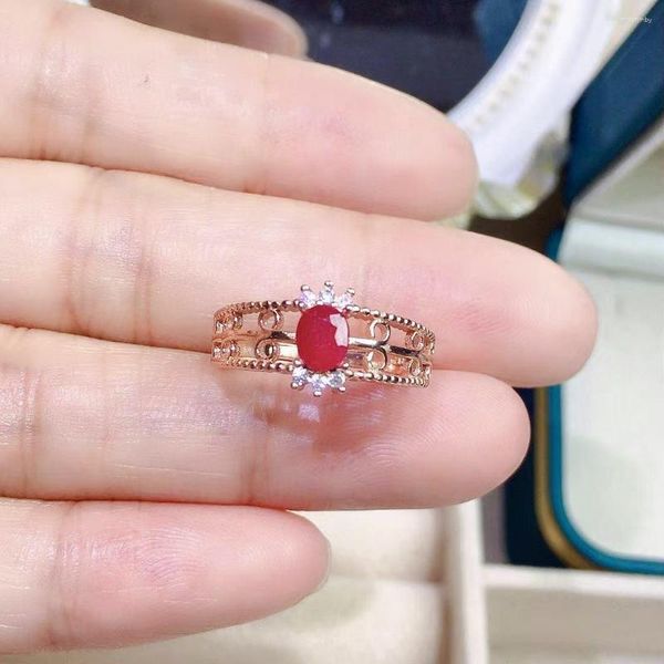 Bagues de cluster Bague de rubis naturel Solide 925 Argent Ruby4mm 5mm Bijoux Côté Gemstone MoissaniteChaîne de mode avec