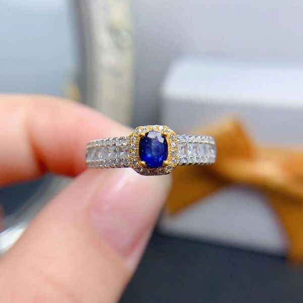 Anneaux de cluster Bague de saphir naturel pour un usage quotidien 4emm 5mm Bleu Argent 925 Sterling Femme Bijoux Cadeau