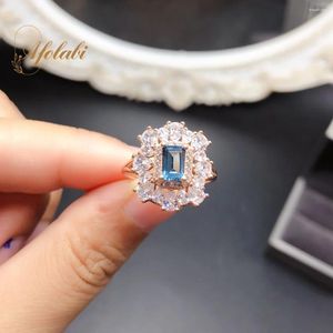 Bagues de cluster Naturel Sky Blue Topaz Bague 925 Sterling Argent Pour Femmes Bijoux Anniversaire Cadeau Romantique Girl Friend 4 6mm Gemstone