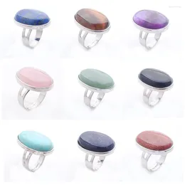 Bagues de cluster Bague de doigt réglable en pierre naturelle pour femmes hommes rose cristal quartz agates lapis opale bleu sable ovale perle bijoux cadeau