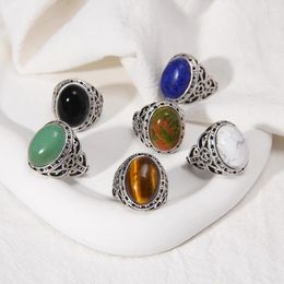 Cluster anneaux de pierre naturelle perles de pouce Agate lapis lazuli masculin énergie vintage réglable pour hommes