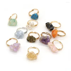Cluster Anneaux Natural Stone Crystal à la main Fabrile de couleur Gold Wrap Amethystes Druzy Bijoux d'anneau de doigt réglable pour les cadeaux