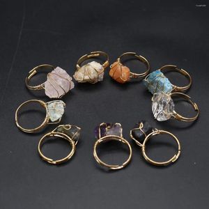 Bagues de cluster Bague en cristal de pierre naturelle réglable Rose Quartz Améthyste Bleu Kyanite Apatite Jade Fil Enroulement pour Femmes Hommes Bijoux