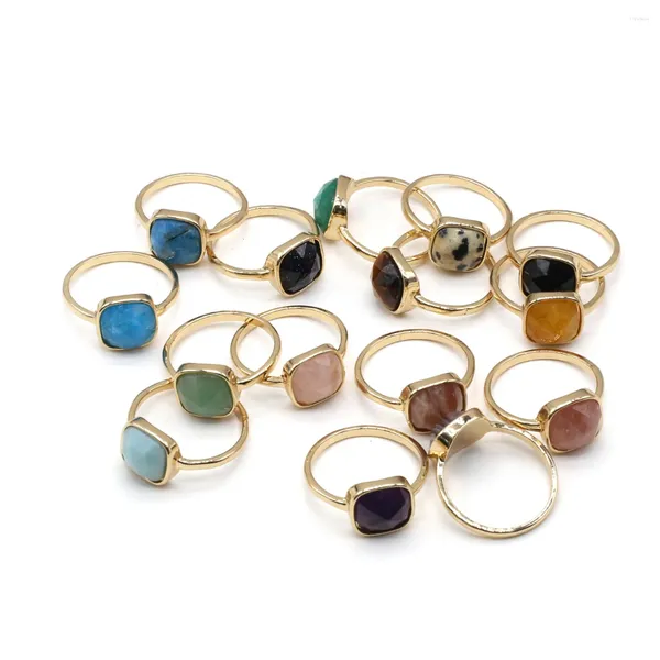 Anillos de racimo Piedra natural para mujeres Pareja Amatista Amazonita Anillo de acero inoxidable dorado Tendencia Banda de boda Joyería Regalo de fiesta