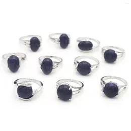 Bagues de cluster Bague en pierre naturelle Bleu Sable Gemstone En acier inoxydable Métal pour DIY Festival Collier Bijoux Accessoires Faire réglable