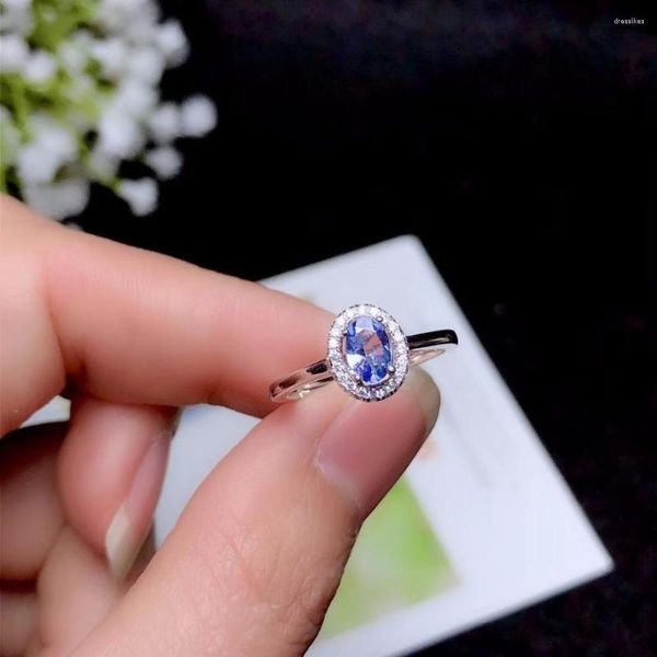 Bagues de cluster Bague en pierre précieuse de tanzanite naturelle en argent sterling 925 à la mode femme fiançailles de mariage coupe ovale 6 X 4 MM