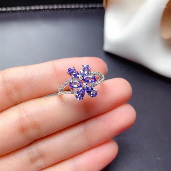 Bagues de cluster Bague de pierre précieuse de tanzanite naturelle véritable argent sterling 925 pour femme simple et belle peut être personnalisée