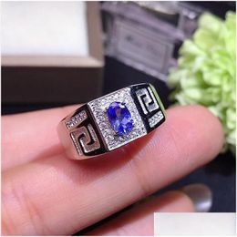 Bagues de cluster Naturel Tanzanite Bague 925 Sier Femmes Simple Atmosphère Élégante 4x6mm Drop Livraison Bijoux Dhiqc