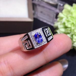 Cluster Rings Natural Tanzanite Ring 925 Silver Dames Simple Sfeer Elegant 4 * 6mm