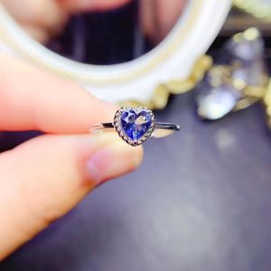 Bagues en grappe Bague en tanzanite naturelle Argent 925 Certifié en forme de cœur 6 mm Pierre précieuse violette Cadeau de vacances pour fille Produit gratuit