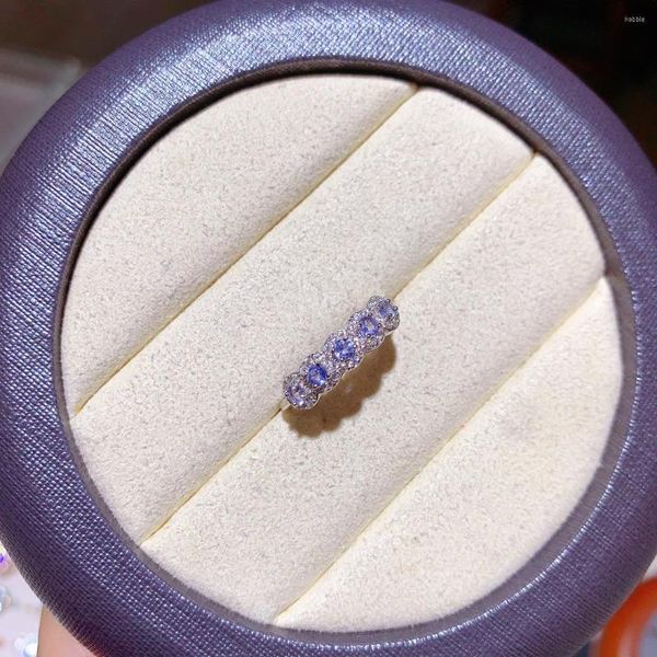 Cluster Rings Bague Tanzanite Naturelle 925 Argent Certifié Rond 2.5mm Violet Gemme Belle Fille Cadeau