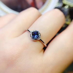 Cluster anneaux Natural Topa Stone Sugar Tower Ring 925 Silver Certifié Certifié 5x5 mm Blue Gemstone Pretty Girl Gift