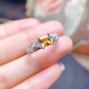 Bagues en grappe Bague en topaze naturelle 925 Certifié en argent 5x5mm Cadeau de vacances en pierres précieuses jaunes pour les filles Produit gratuit