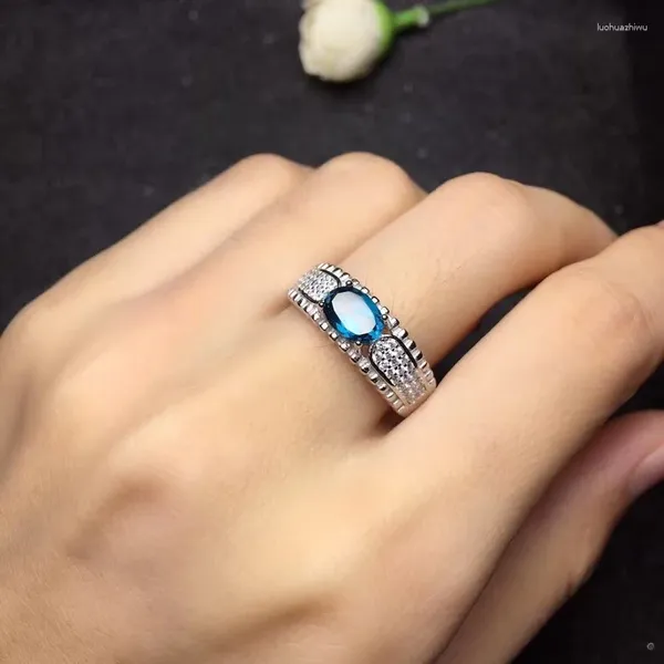 Anillos de racimo Anillo de topacio natural Plata 925 Zafiro azul Producto actualizado todos los días para centrarse en los comerciantes.