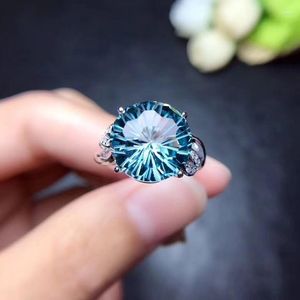 Cluster ringen natuurlijke topaas ringvinger echt blauw 925 sterling zilver luxe stijl 12 mm edelsteen