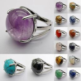 Anillos de racimo Turquesa natural Aventurina Sodalita Ópalo Lapis Cristal Tigereye Ágata Piedra Cuenta redonda GEM Anillo de dedo US 8 Ajustar joyería