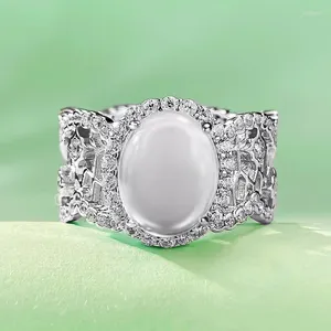 Cluster Ringen Natuurlijke Water Schuim Jade Ring Voor Vrouwen 925 Zilveren Ei Gezicht Hoge Glazen Zaad Steen 8 10 Mus diamant