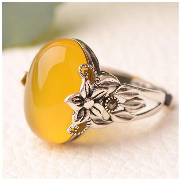 Bagues en grappe Bague topaze en agate jaune naturelle avec bijoux en pierre de jade en argent sterling 925 Accessoires Energystone unisexes