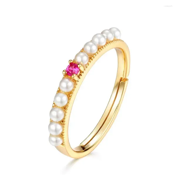Bagues de cluster Nature Ruby Bague S925 Sterling Argent 10k Plaqué Or Incrusté de Perles Femmes Gemstone Fine Bijoux Accessoires