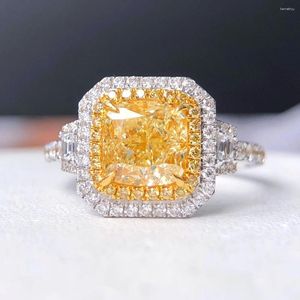 Clusterringen Natuur Gele Diamanten 2.00ct Massief 18K Goud Vrouwelijke Bruiloft Verloving Voor Vrouwen