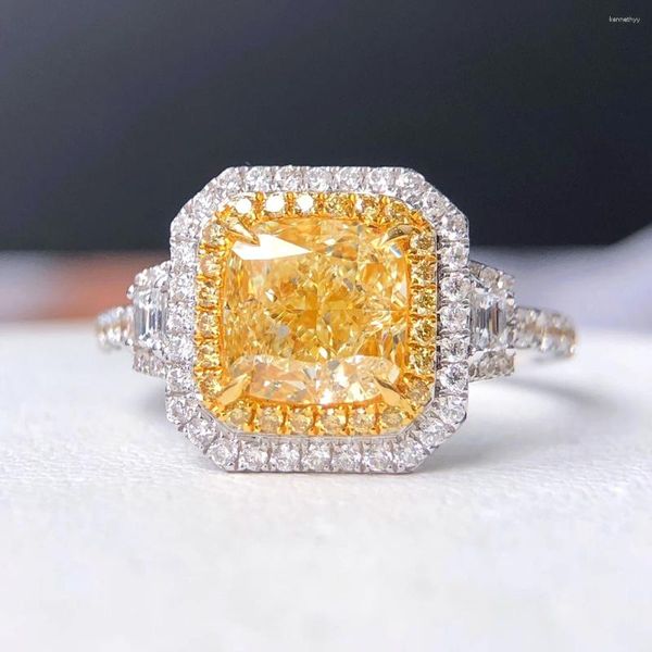 Bagues de cluster Nature Yellow Diamonds 2.00ct Solide 18K Gold Engagement de mariage pour femmes