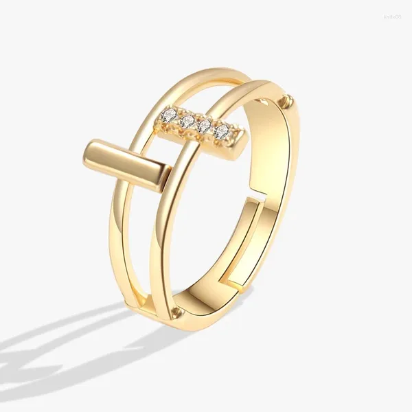 Anillos de racimo NBNB clásico doble cruz circonio anillo para mujeres CZ niña ajustable abierto moda femenina fiesta diaria joyería de dedo regalo