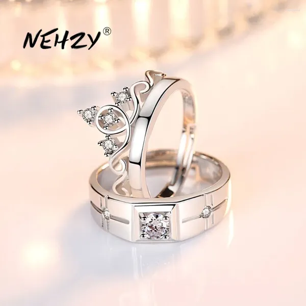 Bagues de cluster NEHZY 925 Silver Aiguille Bijoux Mode Couple Bague De Fiançailles De Mariage Anniversaire Cadeau Femme Homme Couronne Cristal Zircon