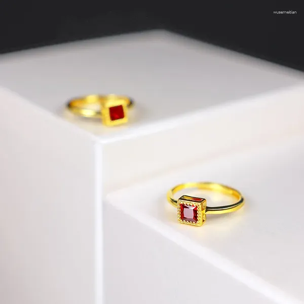 Anillos de racimo Nunca se desvanecen Oro de 18 quilates para mujeres Corte cuadrado Anillo de solitario de rubí natural Anillo de boda Compromiso Joyería nupcial