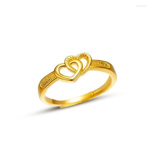Clusterringen vervagen nooit gouden ring voor vrouwen origineel 14k dubbele lagen hart geschenken verlovingsfeestje meisje verkopen bij verlies