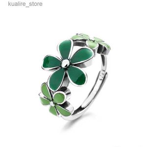 Cluster ringen Nieuwe mode handgemaakte email Green Flower Open Ring en First Choice Gift Ring L240402