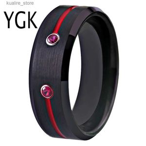 Cluster ringen nieuwe wolfraam trouwring verlovingsringen voor vrouwen klassieke heren zwarte wolfraam ring met rode groef CZ jubileum cadeau ring L240315