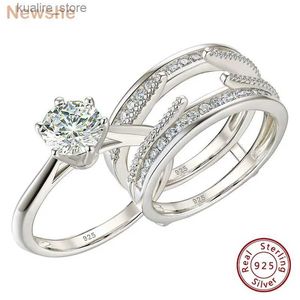 Clusterringen Newshe 2 PCS Wedding Ring Set 925 Sterling Silver Perfect Cut gesimuleerde diamanten verlovingsringen voor dames luxe sieraden L240402