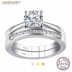 Cluster ringen Newshe 925 Sterling Silver Engagement Rings Wedding Band Set gouden sieraden Solitaire ronde CZ Cubic Zirconia Grootte 4-13 L240402