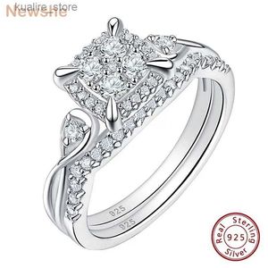 Cluster ringen Newshe exclusieve bruidset voor vrouwen 2 pc's solide 925 sterling zilveren trouwringen halo ronde gesneden geclusterd 5a cz fijne sieraden l240402